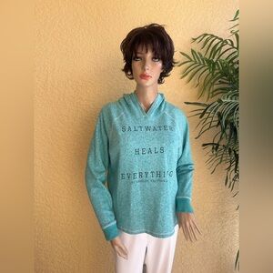 Coastal Classics turquoise hooded jersey top